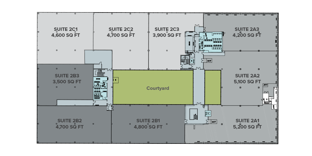 2nd Floor: Split A,B, C with Smaller suites